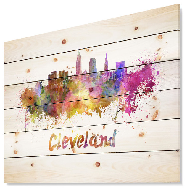 Designart Cleveland Skyline Cityscape Wood Wall Art Contemporary Prints And Posters By Designart