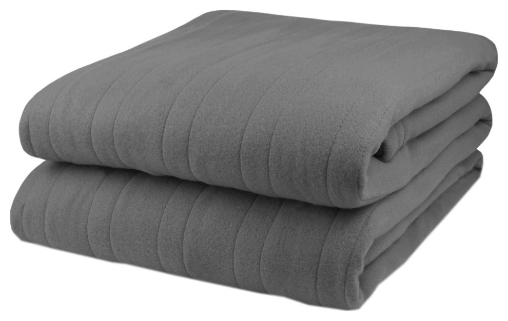 Pure Warmth Solid Flannel Electric Heated Warming Full Blanket Grey