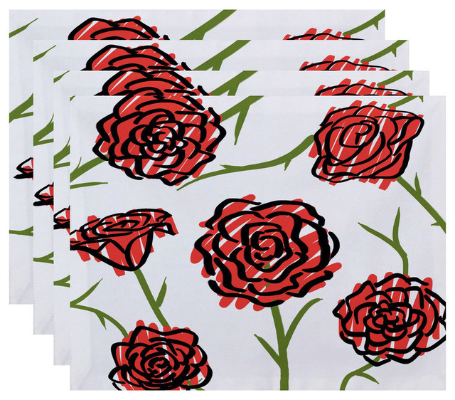 18"x14" Spring Floral 1, Floral Print Placemat, Set of 4 Contemporary