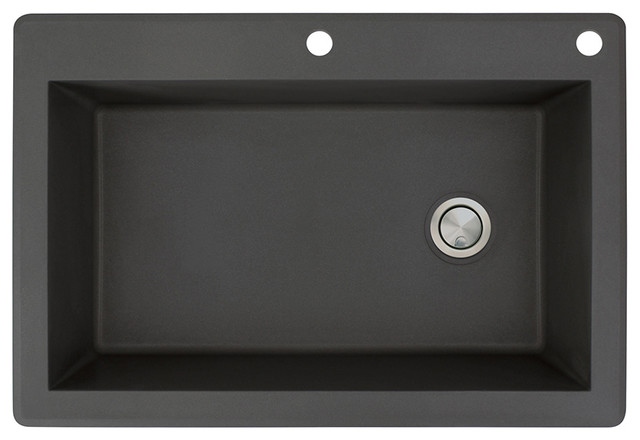 Radius 33" silQ Granite Drop-in Single Bowl Kitchen Sink with 2 Holes in Black