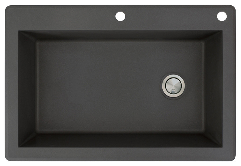 Radius 33" silQ Granite Drop-in Single Bowl Kitchen Sink with 2 Holes in Black