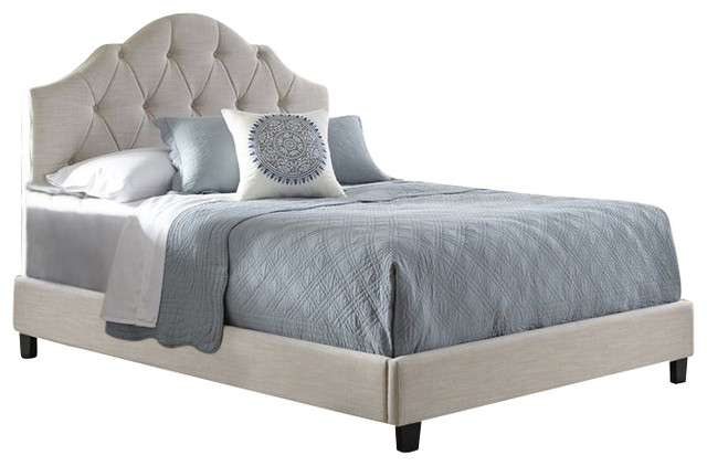 Upholstered Tuft Saddle Bed, Cream, Queen