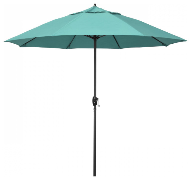 7.5' Patio Umbrella Bronze Pole Fiberglass Ribs Auto Tilt Sunbrella, Aruba