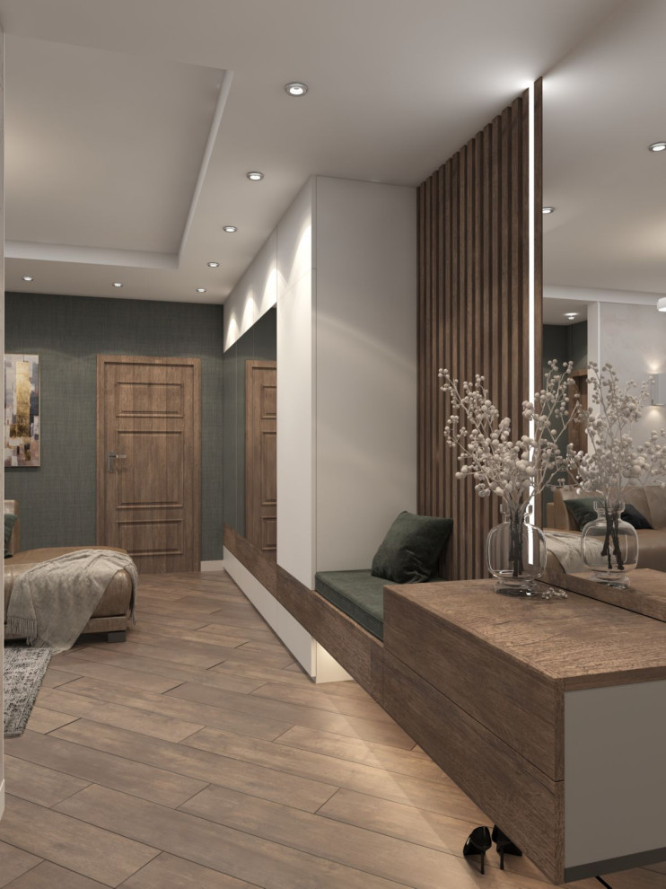 Двухкомнатная квартира со стеклом между гостиной и спальней