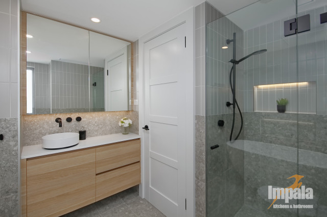 Greys & Warm Timber Bathroom contemporary-bathroom