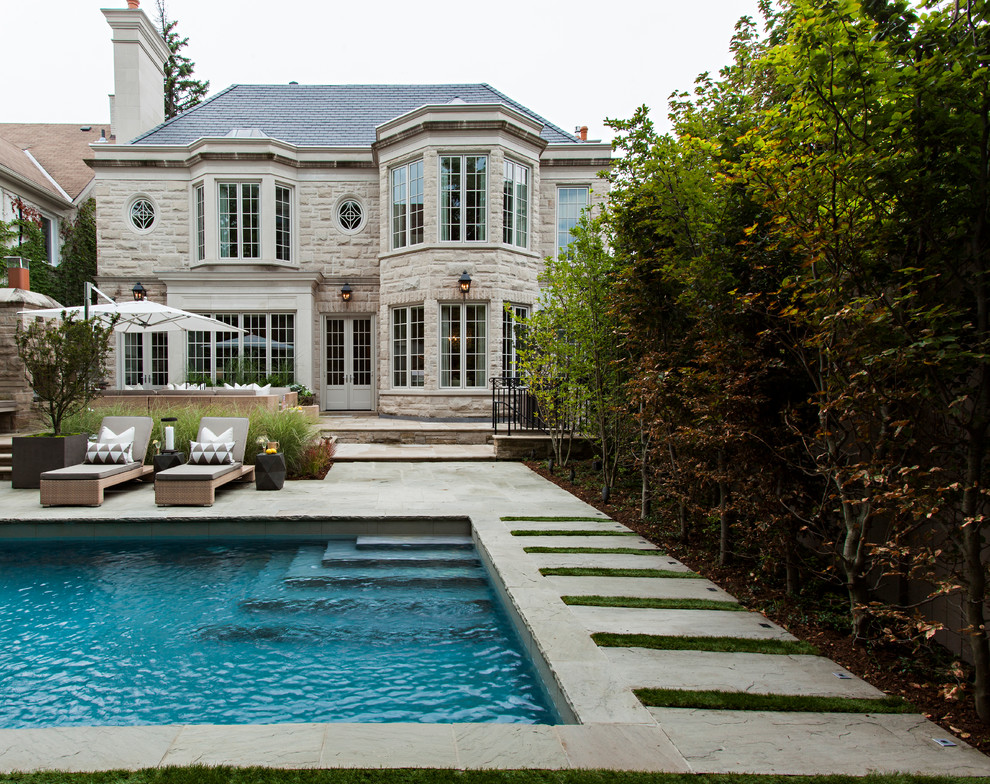 Inspiration for a traditional backyard rectangular pool in Toronto.