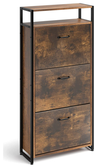 3 Drawer Industrial Shoe Cabinet with Flip Doors and Open Storage Shelf