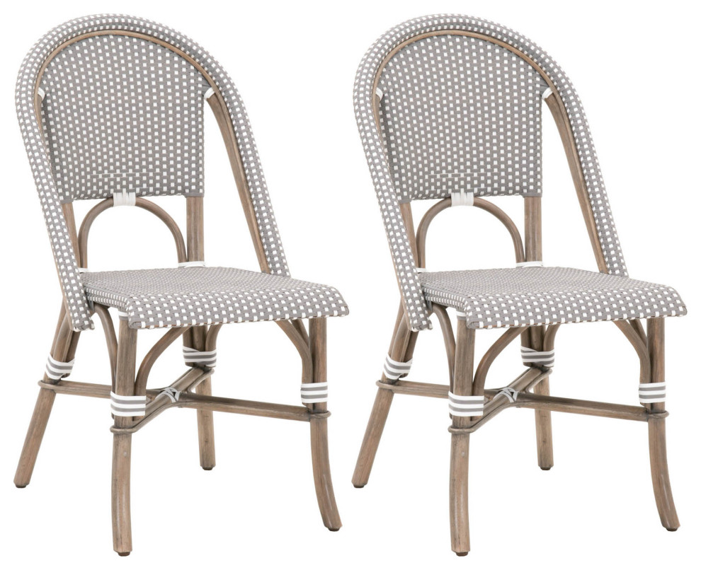 Rattan Dining Chair with Woven Back and Seat, Set of 2, Gray and White