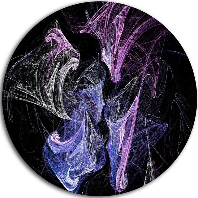 Billowing Smoke Blue Purple Abstract Digital Round Metal Wall Art