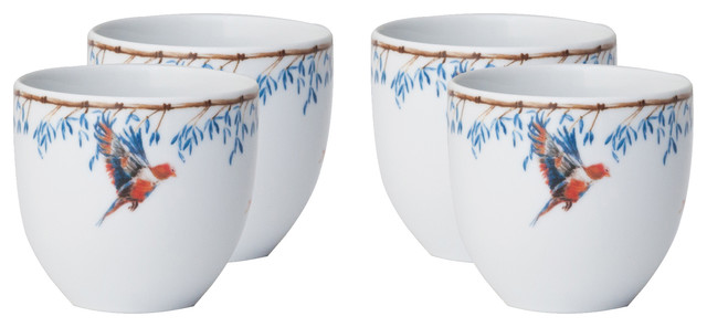 Bamboo and Singing Birds Coffee Cups, Set of 4