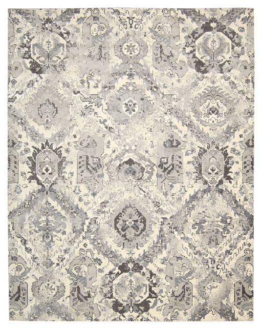 Nourison Twilight Floral Grey and Ivory Rug, 168x244 Cm