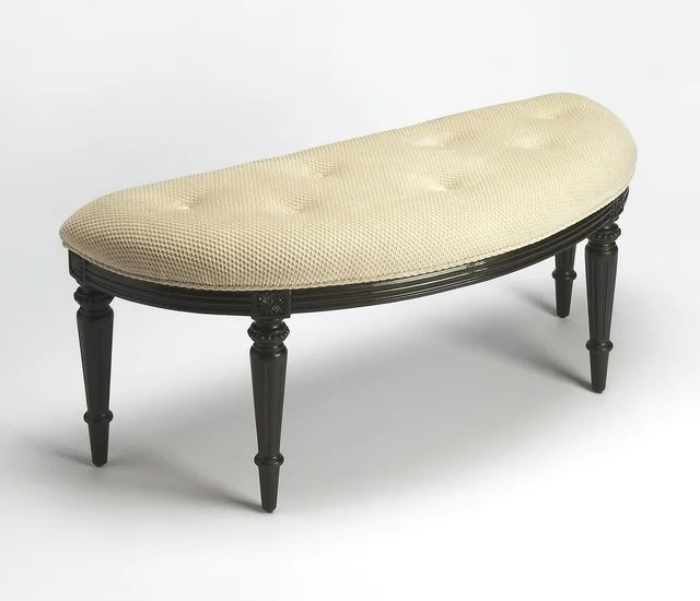Classic Demilune Accent Bench with Button Tufted Beige Seat ...
