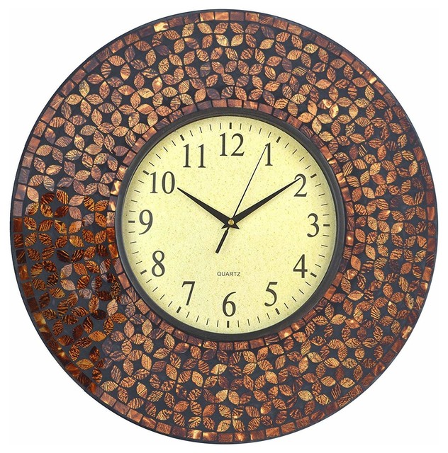 Lulu Decor, Amber Flower Mosaic Wall Clock With Black Cement Dial, 19