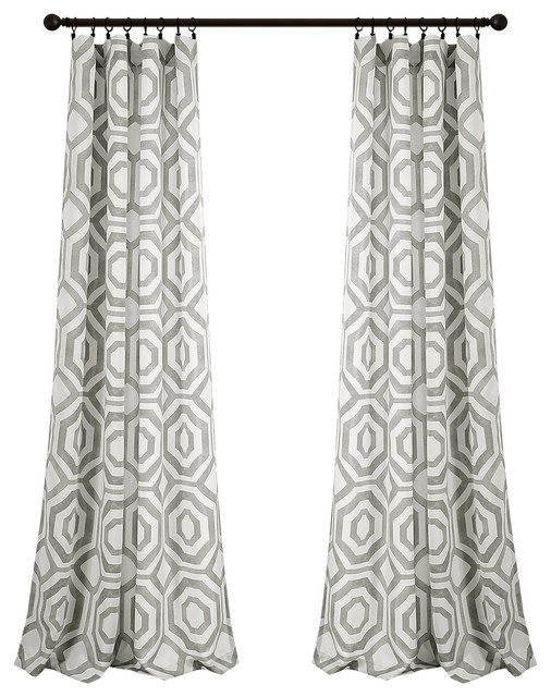 Octagon Blocks Room Darkening Window Curtain Panel Set, Gray, 52"x84