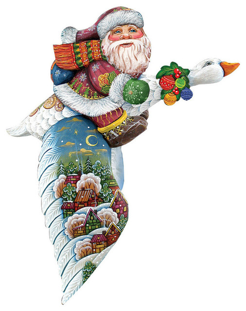 Goose Traveling Santa Wooden Decorative Door Hanger Traditional
