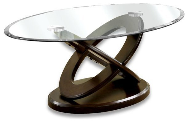 Furniture of America Darbunic Wood Glass Coffee Table in Dark Walnut