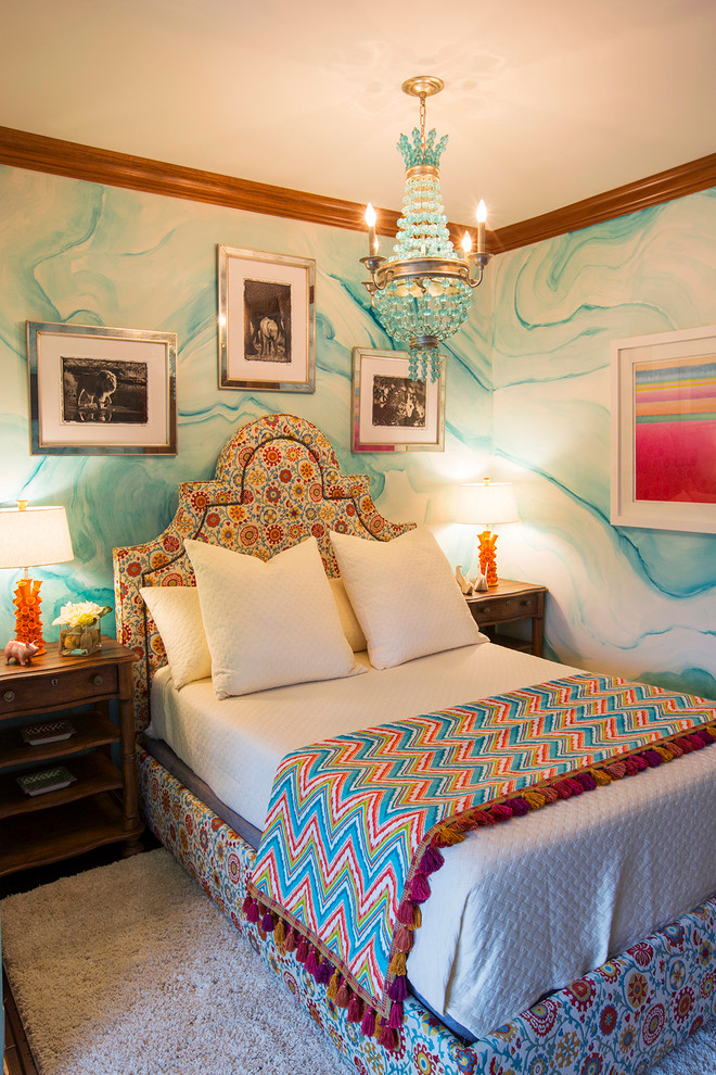 Whimsical Girls Room - Design Firm - Lee Meier Interiors

When a client asks for a fun, bold design for their girls room, the possibilities are endless! We had the walls painted to resemble watercolor and marble. The black and white mirrored prints are of safari animals. The turquoise chandelier above the bed is every girls dream. We added a shag rug, but kept in neutral as well as the bedding and two turtle stools are the perfect whimsical accessory for this space.