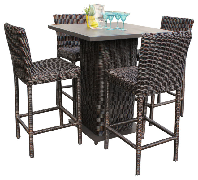 Venice Pub Table Set With Barstools 5, 3 Pcs Patio Outdoor Rattan Wicker Bar Table And 2 Stools