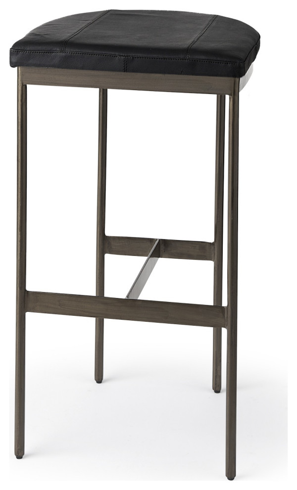 Black Leather Bar Stool With Gold Metal Frame Transitional Bar Stools And Counter Stools