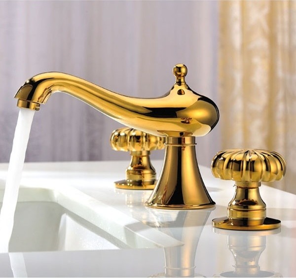 Gold Plated Bathtub Faucet with Double Handles