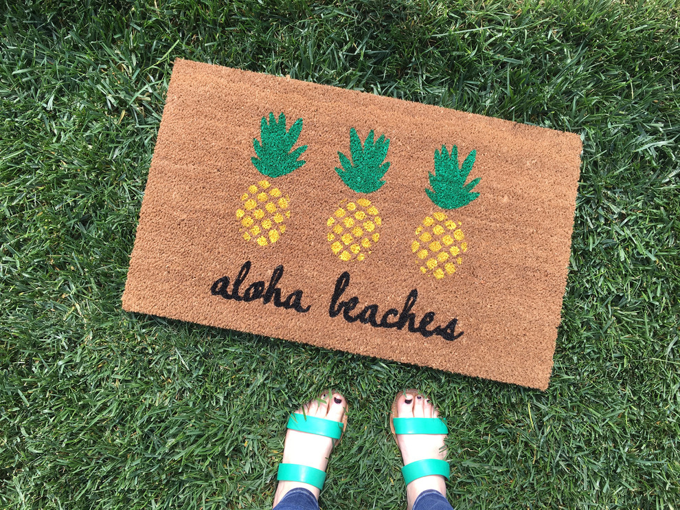 Hand Painted Aloha Beaches Pineapple Doormat Tropical Doormats by