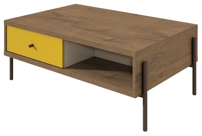 Modern Double Sided End Table in Yellow Finish