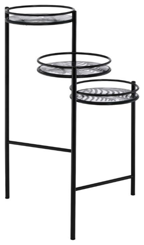 Metal Plant Stand With 3 Open Compartments, Black Contemporary Plant Stands And Telephone