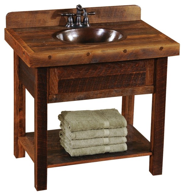 Barnwood Freestanding Open Vanity With Shelf, Artisan Top, Without Towel Bar