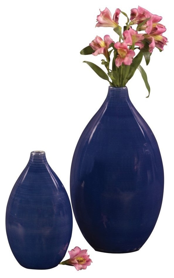 Howard Elliott Cobalt Blue Glaze Ceramic Vases, 2-Piece Set