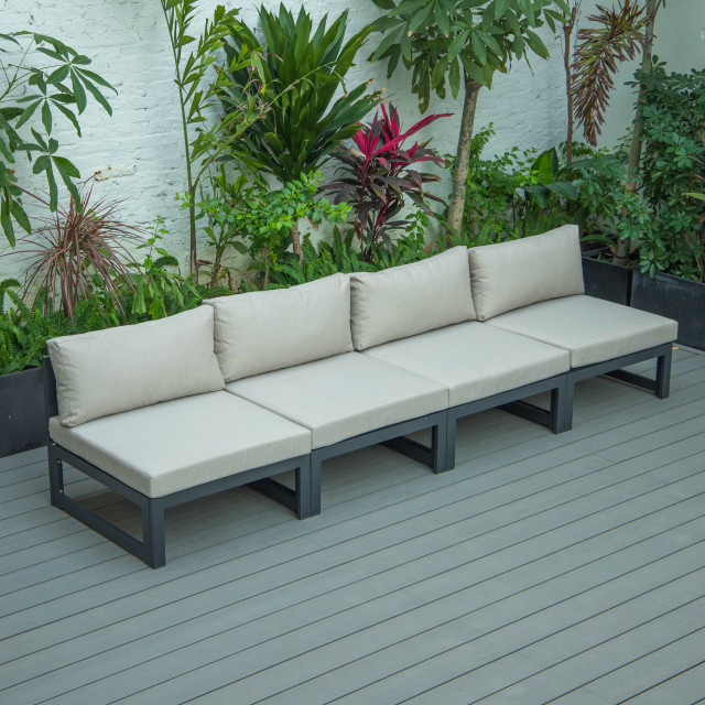 Chelsea 4Piece Middle Patio Chairs Black Aluminum, Cushions, Beige
