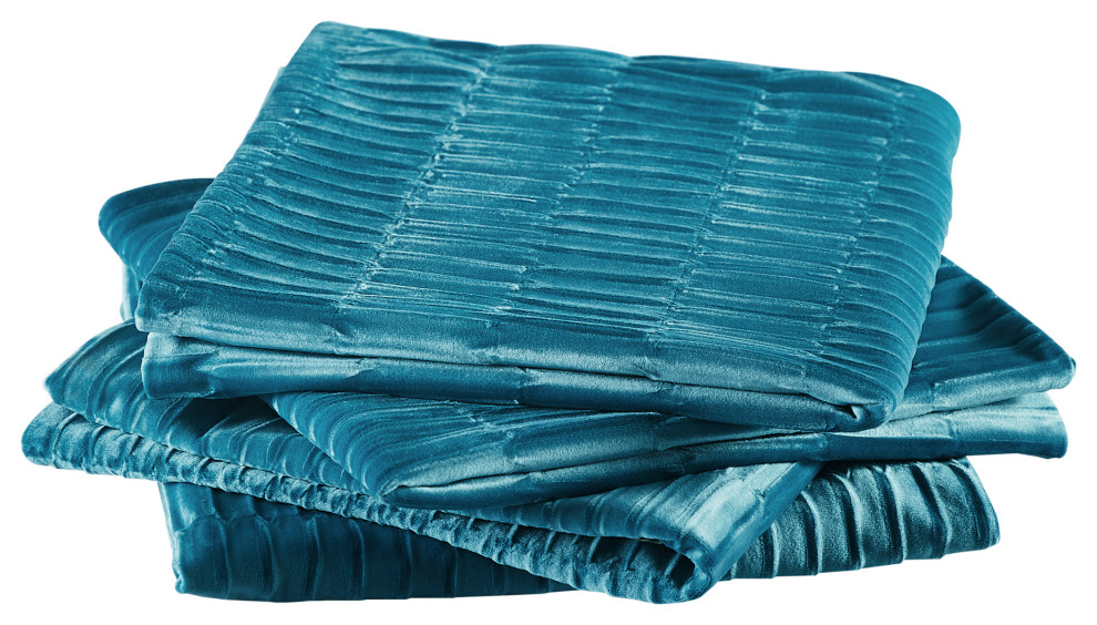 Pleated Velvet Pillow Covers, Set of 2, Storm Blue, 26"x26"