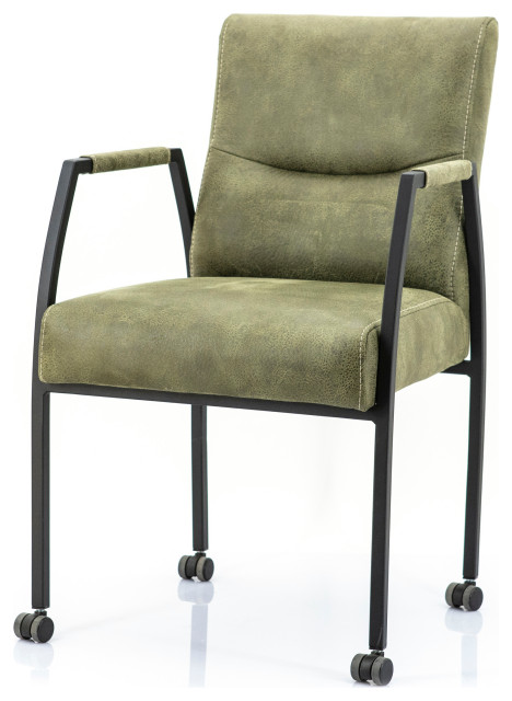 Olive Green Leather Armchair Eleonora, Green Leather Armchair