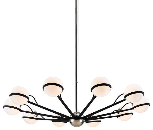 Ace 10 Light Chandelier Large, Carb Black With Polished Nickel Accents