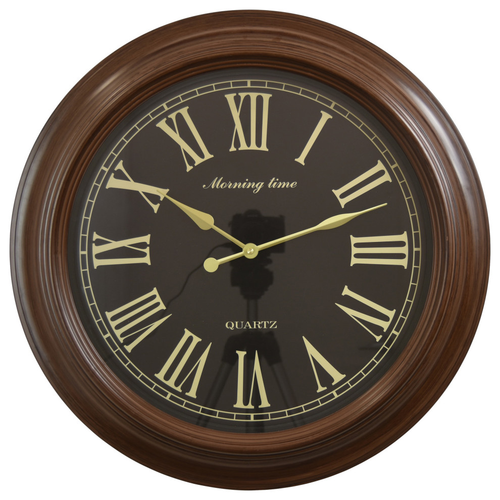 Plutus Brands Wall Clock, Brown Polyurethane Traditional Wall