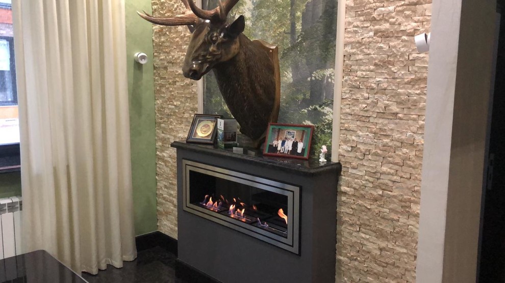 Встроенный биокамин с двойными шлифованными рамками