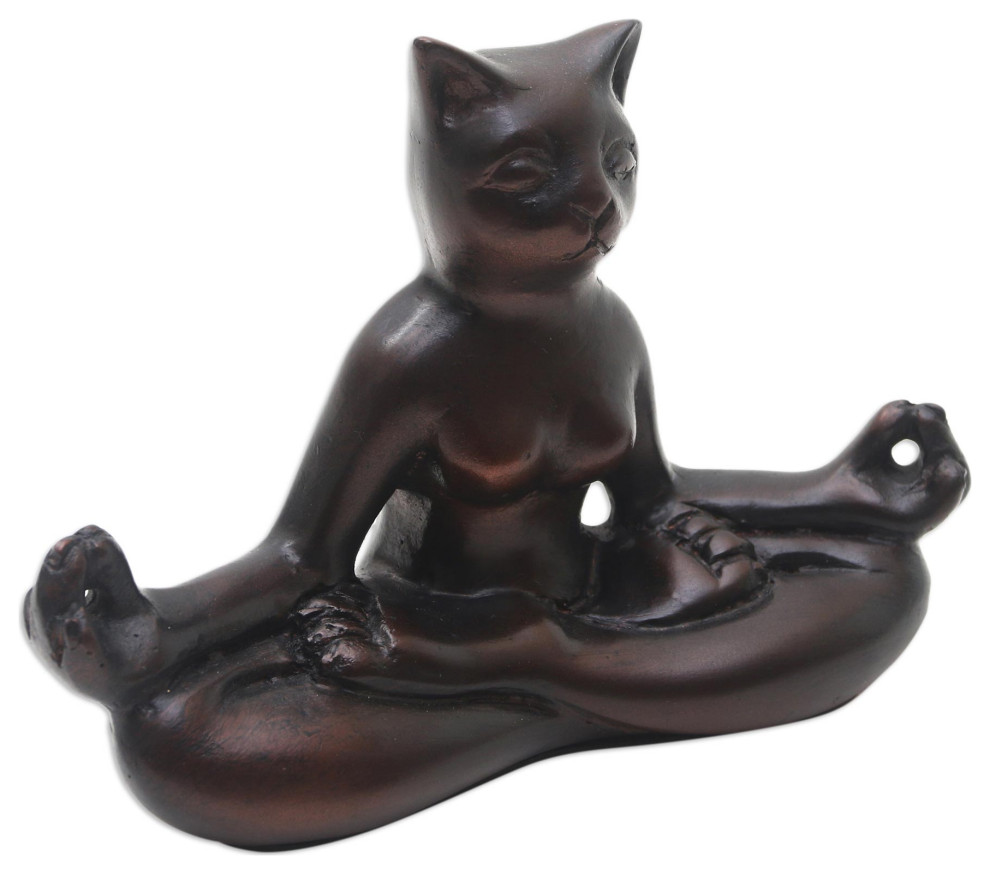 Novica Handmade Cat Meditation Cement Statuette