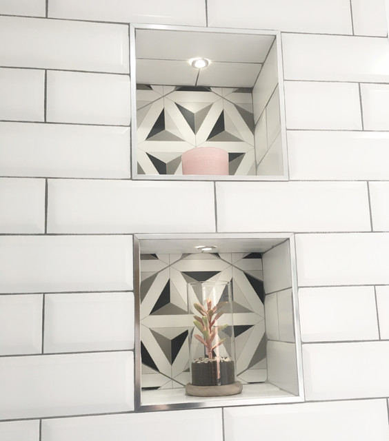 Alcove Storage Geometric Tiles contemporary-bathroom