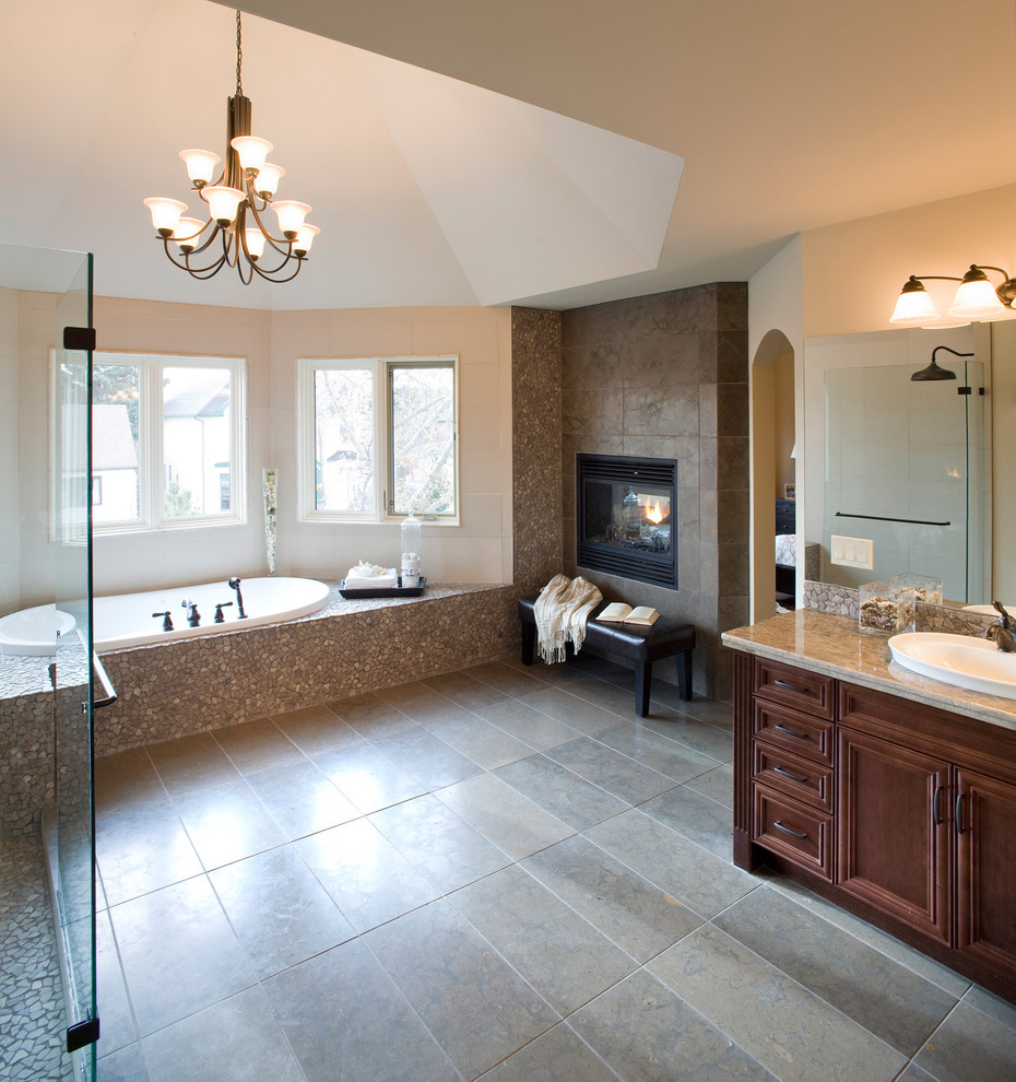 Photo of a traditional bathroom in Calgary with a vessel sink.