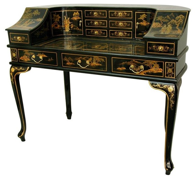 Black Lacquer Las Desk With Gold Chinoiserie Asian Desks And Black Lacquer Las Desk With Gold Chinoiserie