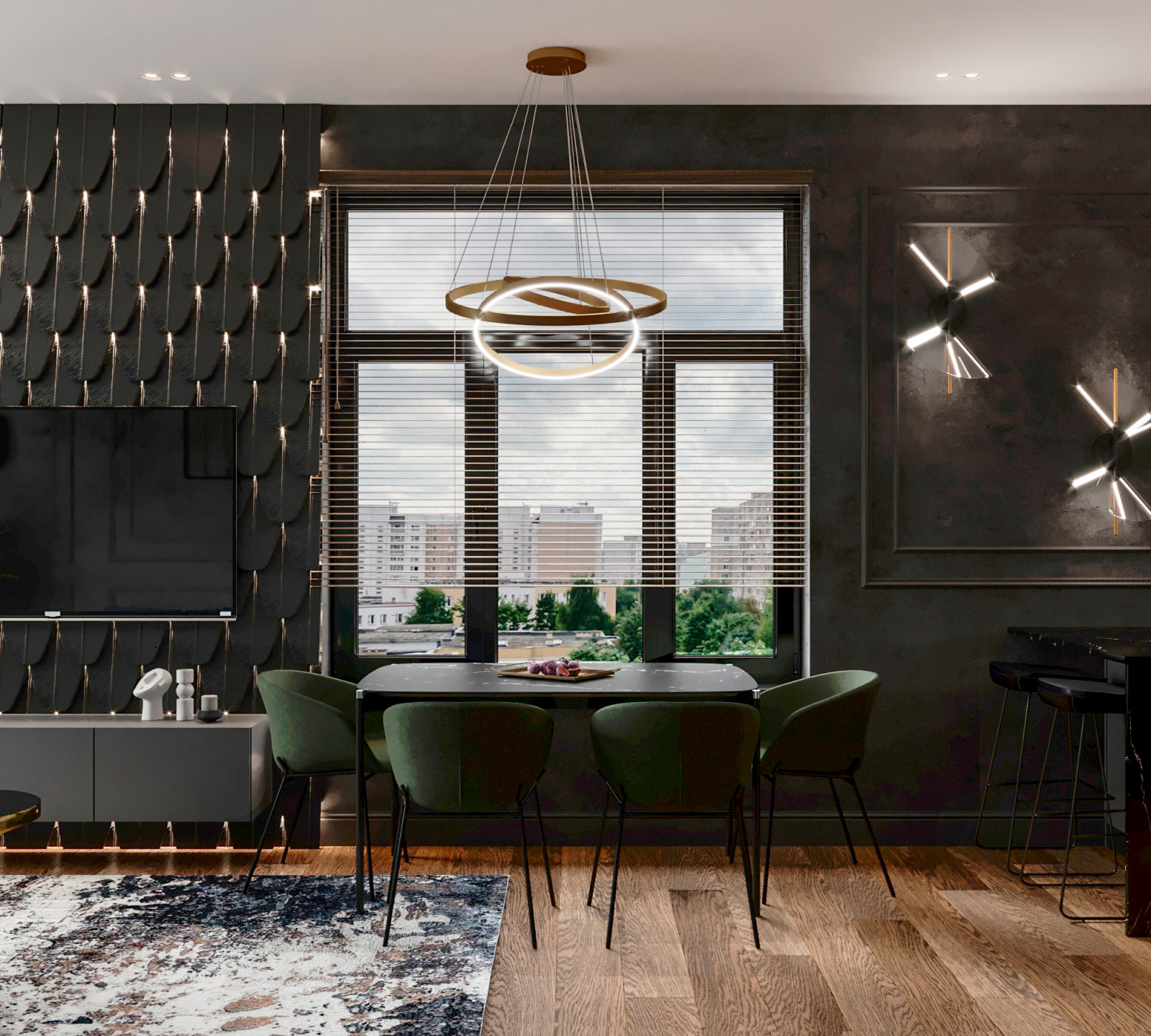 Гостиная в современном стиле с элементами драмы