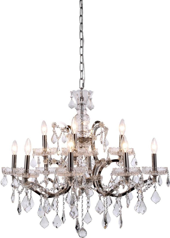 ELENA Chandelier 12-Light Polished Nickel Clear Crystal Royal Cut ...