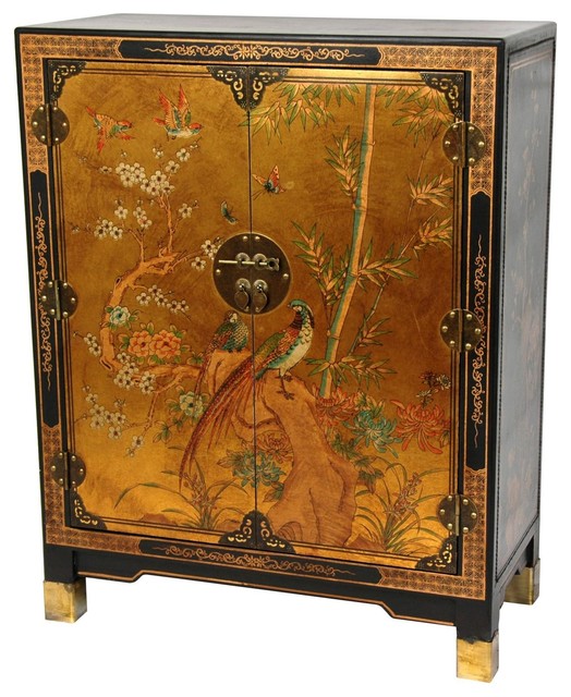  Oriental Furniture Gold Leaf Nestling Birds Cabinet 