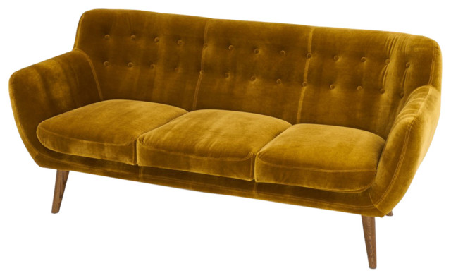 Rhodes Mid-Century Modern Tufted Sofa, Antique Gold