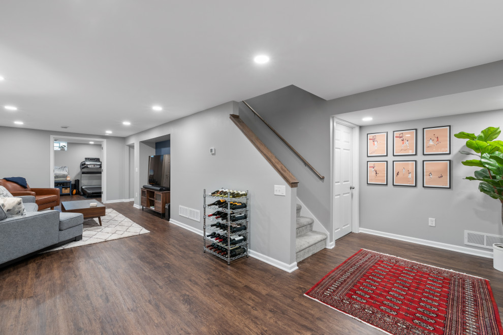Basement - mid-sized transitional underground vinyl floor basement idea in Milwaukee