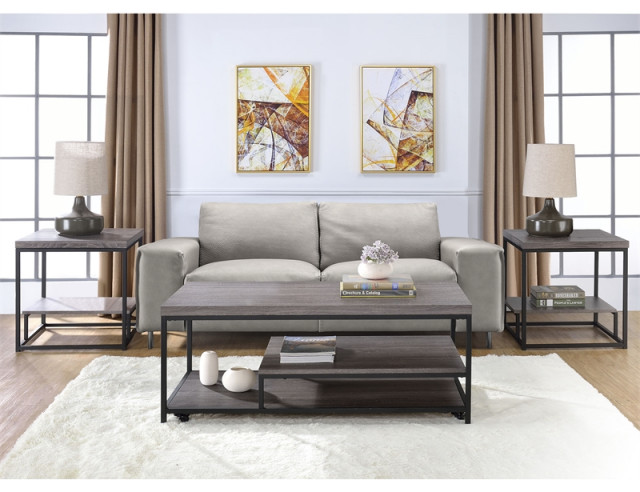 Bowery Hill 3-Piece Wood and Metal Coffee Table Set in Gray Oak
