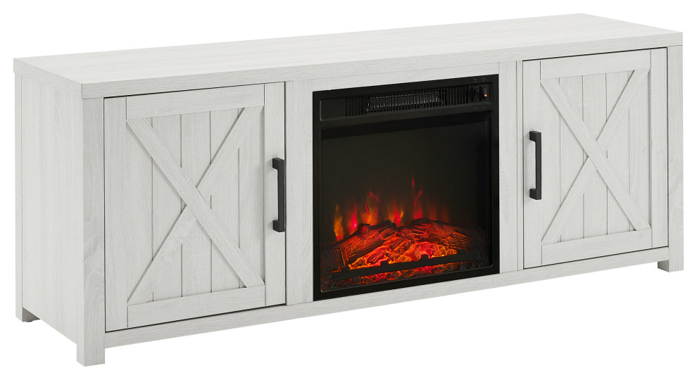 Gordon 58" Low Profile TV Stand With Fireplace, Black Farmhouse