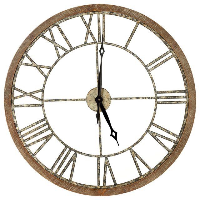 Distressed Frame Roman Numeral Wall Clock Contemporary Wall Clocks   Contemporary Wall Clocks 