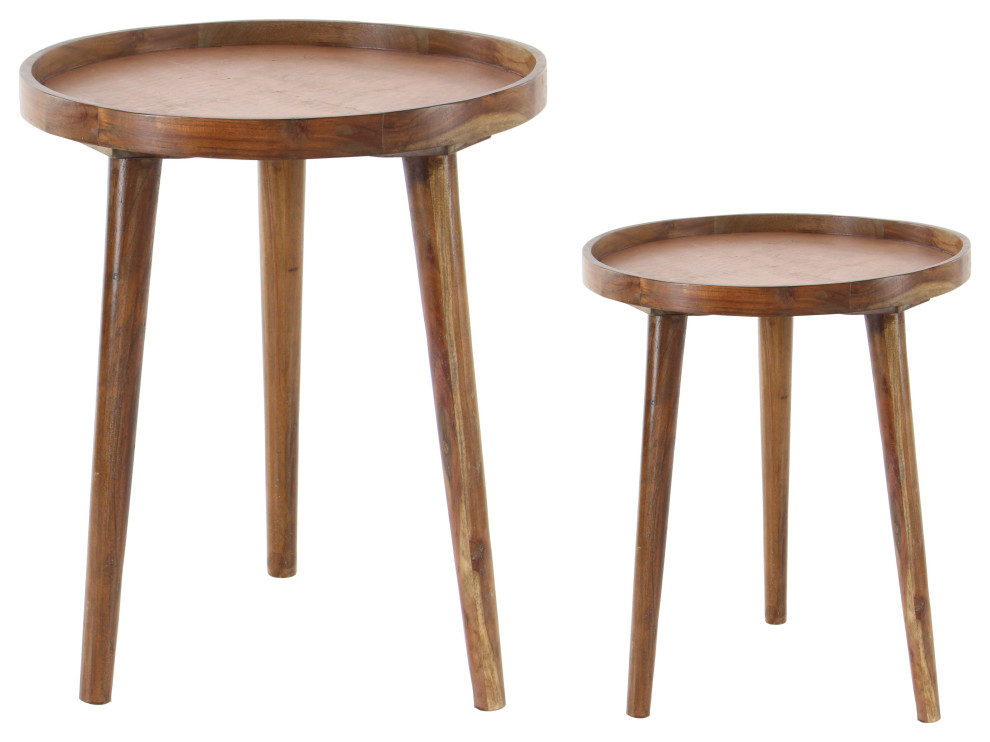 Set of 2 Brown Wood Contemporary Accent Table, 20", 24"