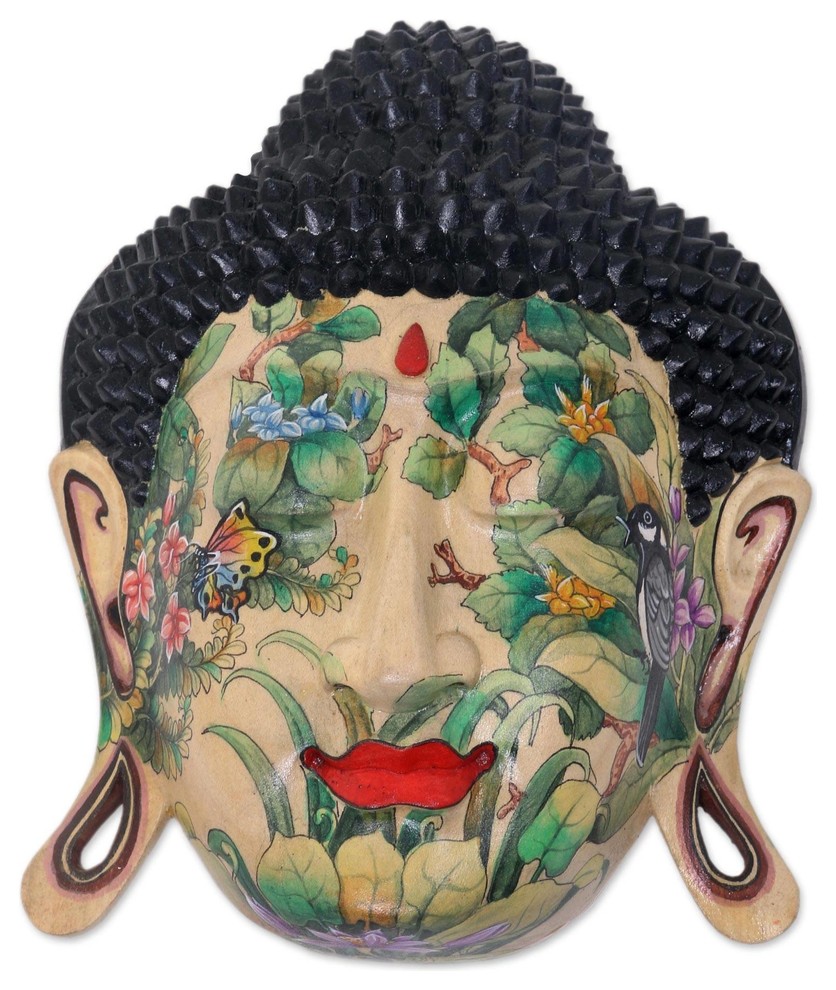 Handmade Delighted Buddha Wood mask - Indonesia