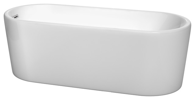 Ursula 67" Freestanding White Bathtub, Polished Chrome Drain and Overflow Trim